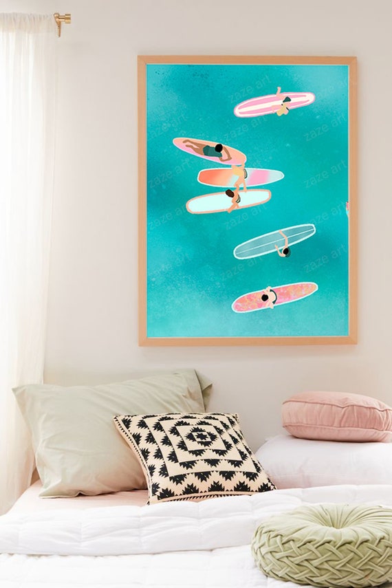 Surfing Wall Art Above Bed Art Beach Themed Decor Surf 