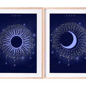 Sun and Moon Art, Witchy Print, Moon Poster,  Night Sky Art, Boho Wall Art Set, Aesthetic Room Decor, Above Bed Art, Gallery Wall Set