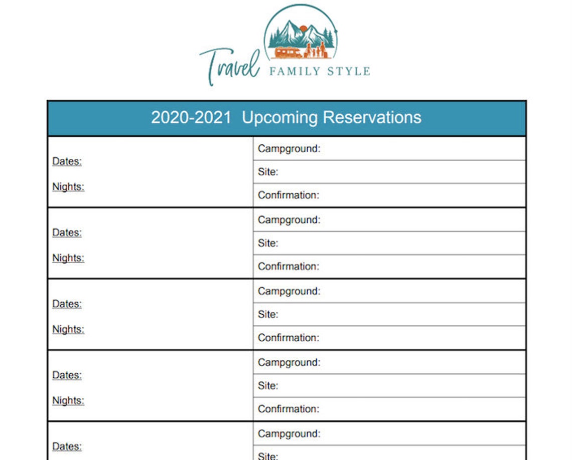 Camping Reservation Spreadsheet Etsy