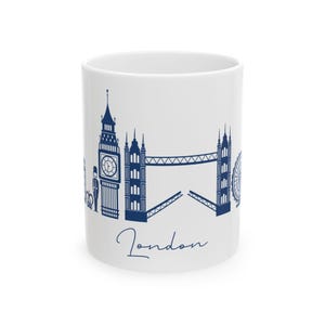 London Skyline Ceramic Mug, Perfect for Travelers, Souvenir Coffee Cup, City Lover Gift, Blue Design, 11oz or 15oz