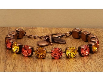 Topaz Sunflower 8mm Crystal Bracelet: Antique Copper Adjustable Bracelet