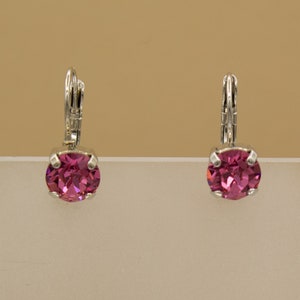 ROSE EARRING DROPS, Lever Backs, 8mm Austrian Crystals, Rhodium Silver Setting (Nickel-Free), Gifts for Her, Friendship Gifts