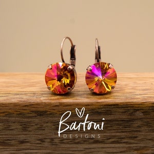 NEW COPPER EARRING Drops, Lever backs, 12MM Austrian Crystals, Antique Copper Setting (nickel-free), Bartoni Designs Handmade Jewelry