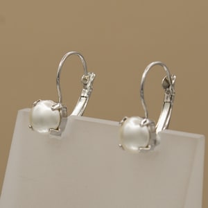 CREAM PEARL EARRINGS Drops, 8mm Austrian Crystal Pearls, Lever backs, Rhodium Setting (Nickel-Free), Bartoni Designs Handmade Jewelry (