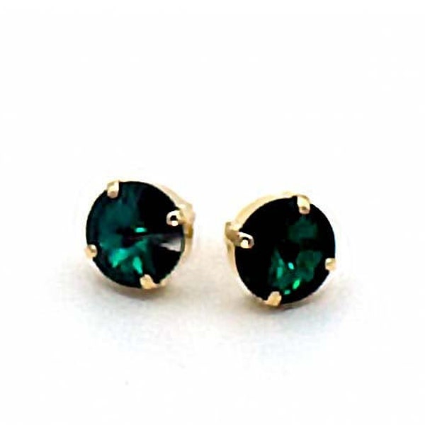 EMERALD GREEN STUD Earrings, 12mm Yellow Gold Setting, Posts/Push Backs, Austrian Crystals, Bartoni Designs Handmade Jewelry