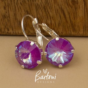 New ULTRA JASMINE AB Earring Drops, Lever backs, 12MM Austrian Crystals, Shiny Silver Setting(nickel-free), Bartoni Designs Handmade Jewelry