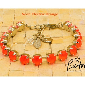 New NEON ELECTRIC ORANGE Bracelet, Pick Your Setting/Finish, 8mm Austrian Crystals, Adjustable, Rhodium Setting (Nickel-Free), BartoniDesign