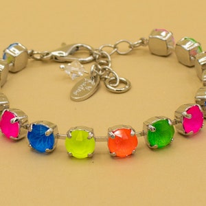 New RAINBOW ELECTRIC NEON Bracelet, 8mm Genuine Crystals, Adjustable, Rhodium Setting (Nickel-Free) Bartoni Designs, Gifts for Her