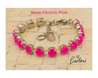 Nouveau bracelet ROSE NEON, Choisissez votre réglage/finition, cristaux autrichiens de 8 mm, réglable, réglage rhodium (sans nickel), Bartoni Designs