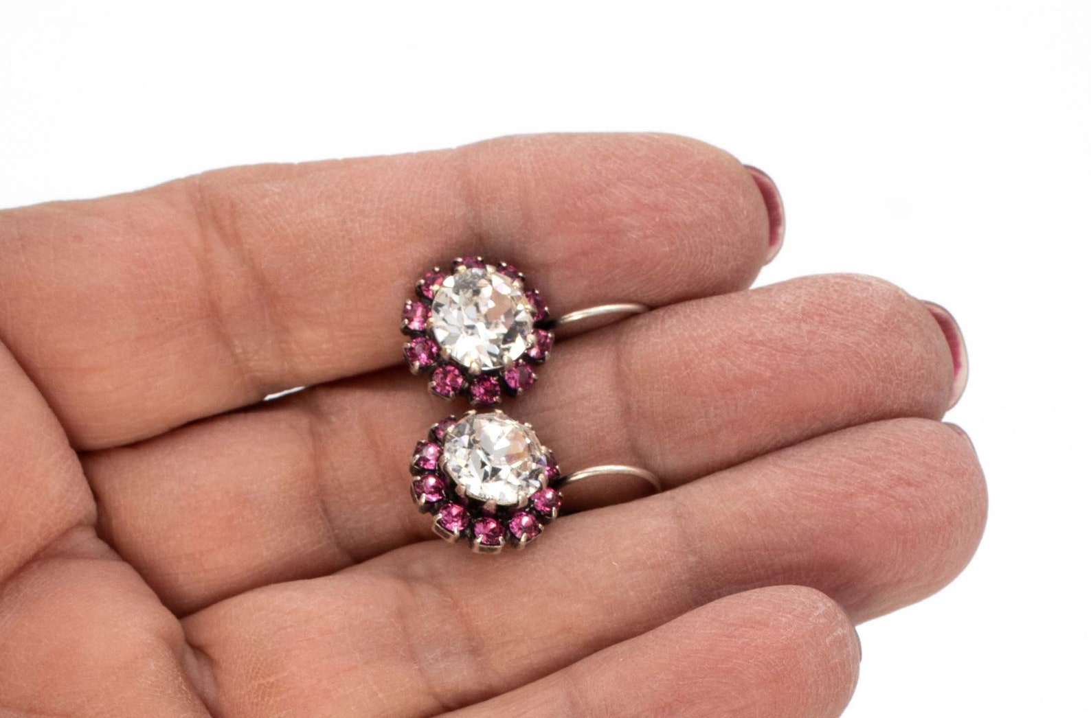 Pink Rhinestones with 8mm Clear Crystals Crown Setting Drop Etsy