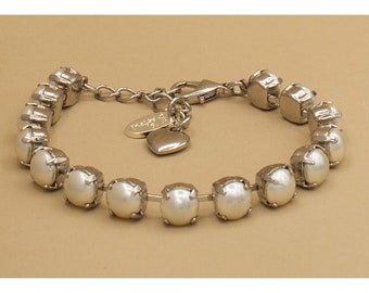 CREAM PEARL BRACELET, Rhodium Silver Setting (Nickel-Free), 8mm Austrian Crystal Pearls, Adjustable, Gifts for Her, Bridal/Wedding