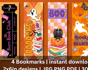 Herbst Lesezeichen Halloween druckbare PNG gruselige Buch Leser Geschenk für Buch Club Druckbare Geister Lesezeichen Lesezeichen PDF Buch Liebhaber Download