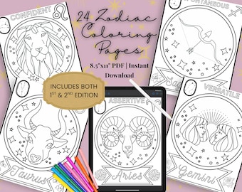 Zodiac Coloring Pages Astrology Constellation Art PDF Download