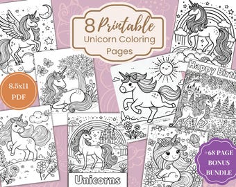 Printable Unicorn Coloring Customized Birthday Coloring Unicorn Themed Coloring Pages for Kids Activities Party Favors Birthday Party Supply