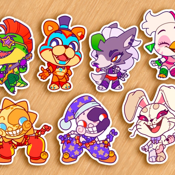 FNAF Security Breach Stickers | Five Nights at Freddy's Stickers | Glamrock Freddy, Sunrise, Moondrop, Vanny, etc.