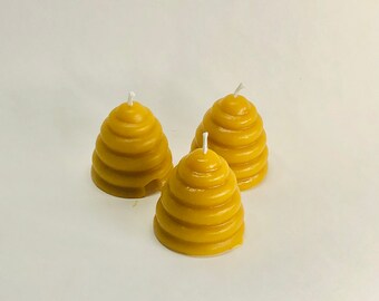 3 Beeswax Candles shaped like Beehive Skep- Pure Beeswax Candles