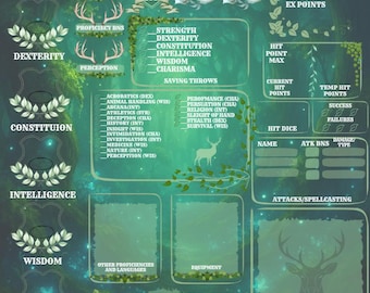 Scheda del personaggio di Dark Forest D&D, modello di gioco di ruolo (modello PDF)