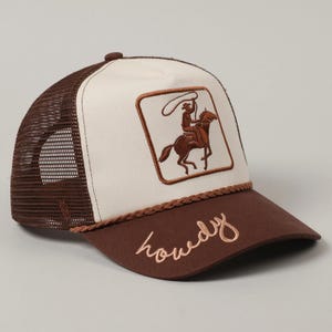 Howdy Cowboy Embroidered Trucker Hat - Western Mesh Back Cap | Country Style Snapback Hat