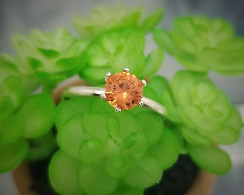 Orange Sapphire 6-Prong Silver Ring