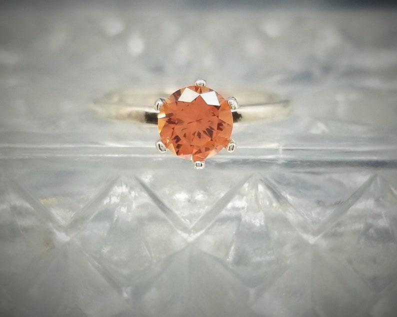 Orange Sapphire 6-Prong Silver Ring