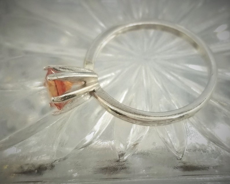 Orange Sapphire 6-Prong Silver Ring