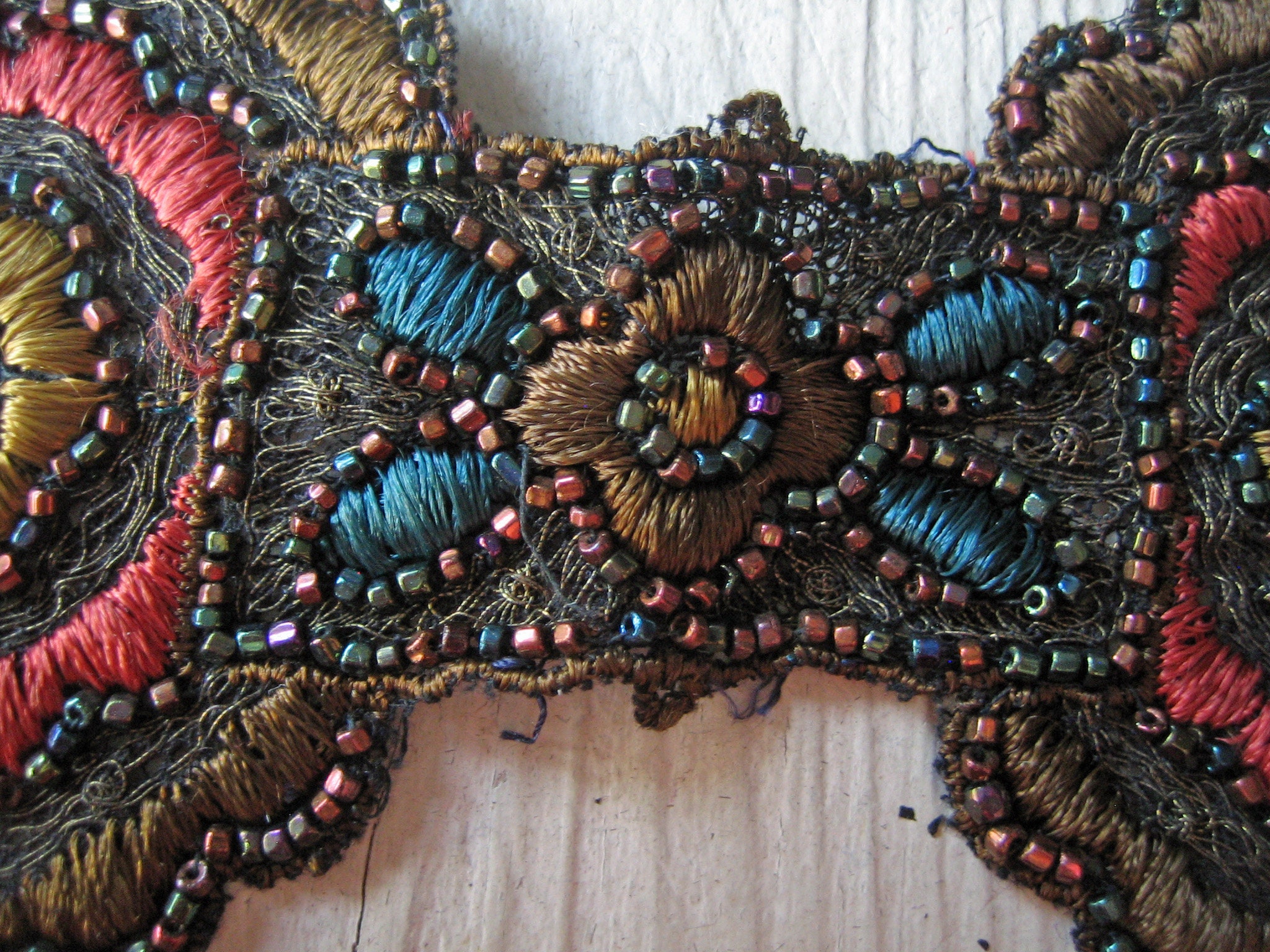 Antique Beaded Applique with Metallic Thread Accents Ref:  A-6224/66 Box 2