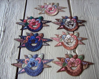 One Antique Embroidered Floral Flower Applique with Metallic Thread Accents (Ref:  A-6927/3/2 Box 6)