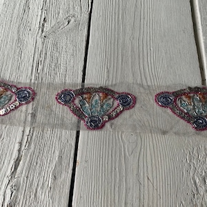 3 Antique French Beaded with Sequins Appliques on Fine Tulle (Ref:  A-7752 Box 7)