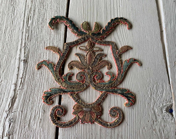 One Large Victorian 19th Century Floral Embroidered Appliques With ...