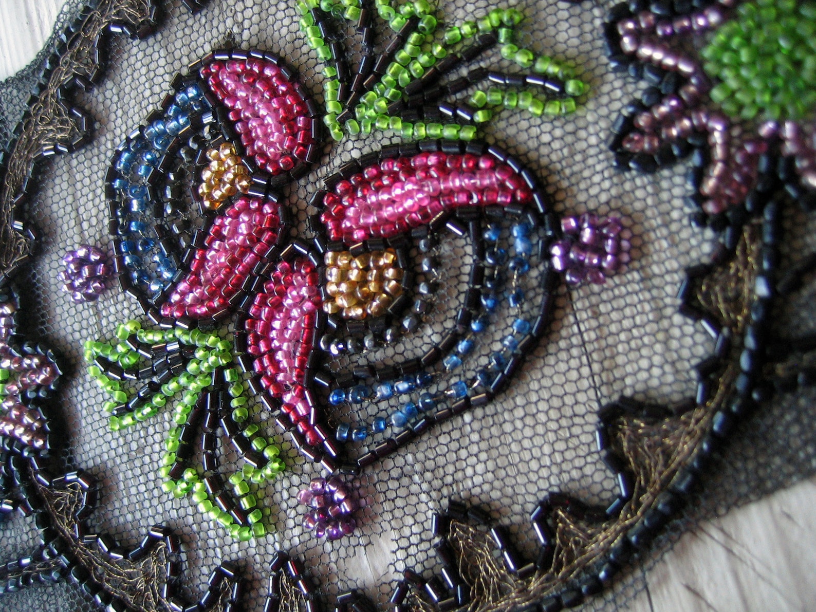 Large Antique Beaded Applique with Metallic Thread Accents Etsy