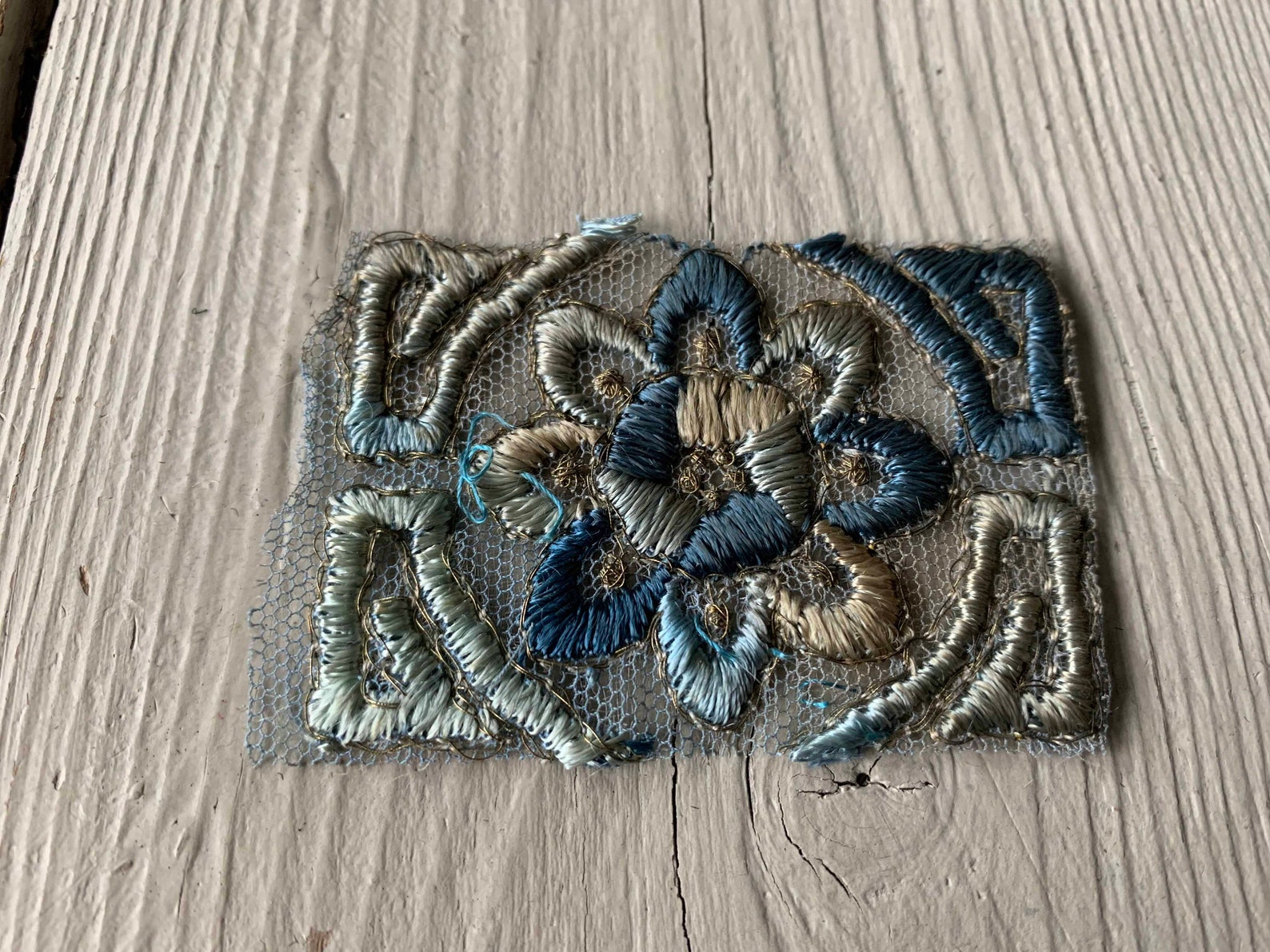 One Embroidered One Antique Embroidered Applique Fragment With Metallic Thread ...