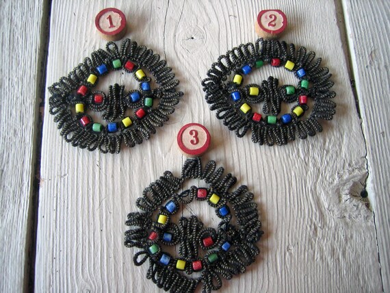 Three Very Small Antique Beaded Sequins Appliques A6224 Box 5