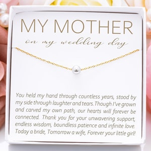 À ma mère le jour de mon mariage, cadeau pour la mère de la mariée, cadeau de la mariée, cadeau de la fille, collier de perles en acier inoxydable, bijoux de mariage