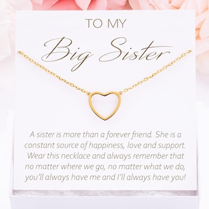 Big Sister Heart Necklace Gift, Gift for Sister, Big Sister Birthday Gift, Heart Necklace, Gift for Little Sister, Sister Appreciation Gift