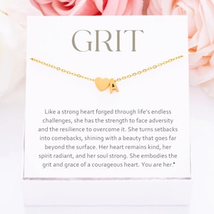 Grit & Grace Initial Heart Necklace, Personalized Jewelry for Her, Motivational Gift, Strength Resilience Empowerment, Support Group Gift