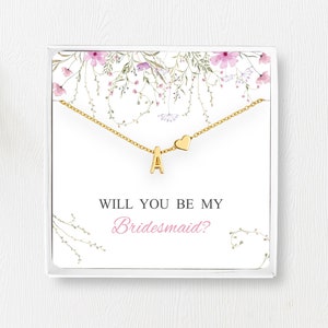 Personalized Bridesmaid Gift, Bridesmaid Proposal Initial & Heart Necklace, Custom Tie the Knot Jewelry, Flower Girl Gift, Bridal Party Gift