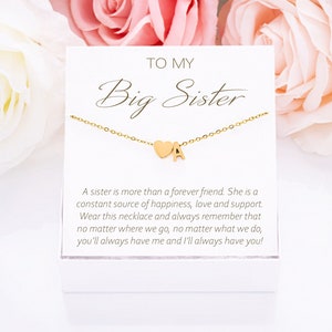 Collier cadeau grande soeur, cadeaux soeur, coffret cadeau d'anniversaire grande soeur, carte cadeau collier coeur et initiales personnalisées, cadeaux pour petite soeur