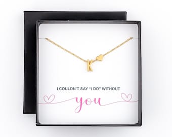 Personalized Bridesmaid Gift, Bridesmaid Proposal Letter & Heart Necklace, Tie the Knot Jewelry, Flower Girl Gift, Maid of Honor Necklace