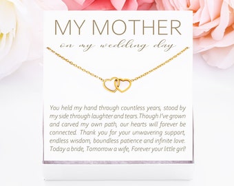 To My Mother on My Wedding Day, Gift for Mother of The Bride, Gift from Bride, Gift from Daughter, Connected Heart Necklace, Wedding Jewelry