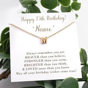 Cadeau de collier de 15e anniversaire personnalisé, collier initial personnalisé avec carte, cadeau de joyeux 15e anniversaire, collier de lettre personnalisé, cadeau pour elle