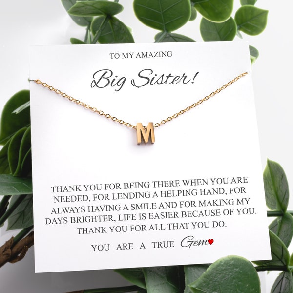 Big Sister Necklace Gift Box, Gift For Big Sister, Personalized Initial Necklace, Sister Gifts, Minimalist Jewelry, Sister Birthday Gift