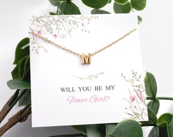 Personalized Flower Girl Gift, Minimalist Initial Necklace, Flower Girl Proposal Box, Thank You Flower Girl Card, Bridesmaid Necklace Gift