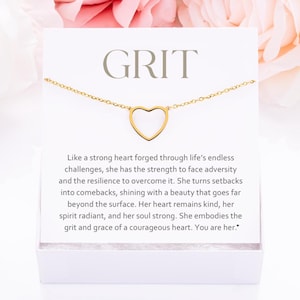 Grit & Grace Heart Necklace Gift, Supportive Jewelry for Her, Strength Resilience Empowerment, Recovery Milestone, Overcoming Challenges
