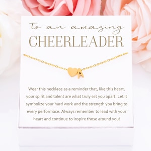 Personalized Cheerleader Gift, Heart & Initial Necklace, Necklace Gifts for Cheerleading Squad, Gift for Cheer Team, Team Spirit, From Coach image 1
