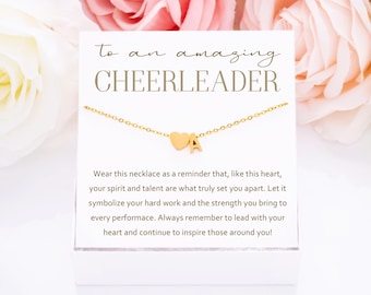 Personalized Cheerleader Gift, Heart & Initial Necklace, Necklace Gifts for Cheerleading Squad, Gift for Cheer Team, Team Spirit, From Coach