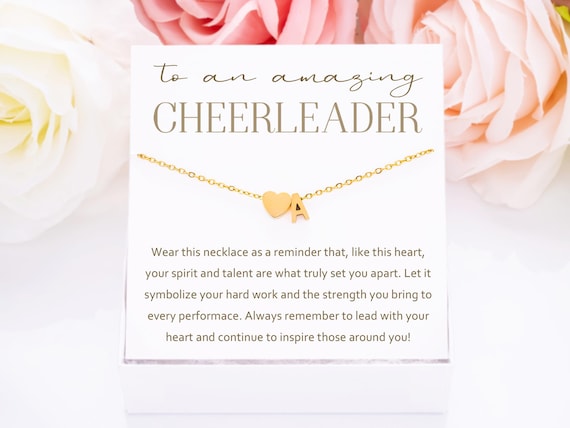 Personalized Cheerleader Gift, Heart & Initial Necklace, Necklace Gifts for Cheerleading Squad, Gift for Cheer Team, Team Spirit, From Coach