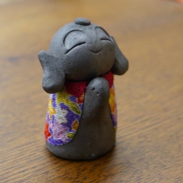 HAPPINESS KAWAII JIZO  Kimono ver. D“  (gift,ornament,amlet,Japanese items,Japanese art  -new style pottery-)