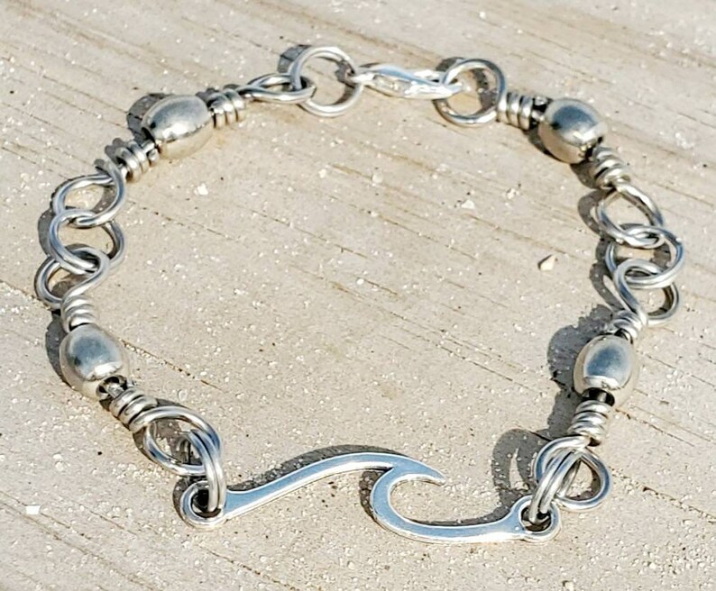 Ladies Bracelet Made With Fishing Tackle. Wave Pendant Etsy