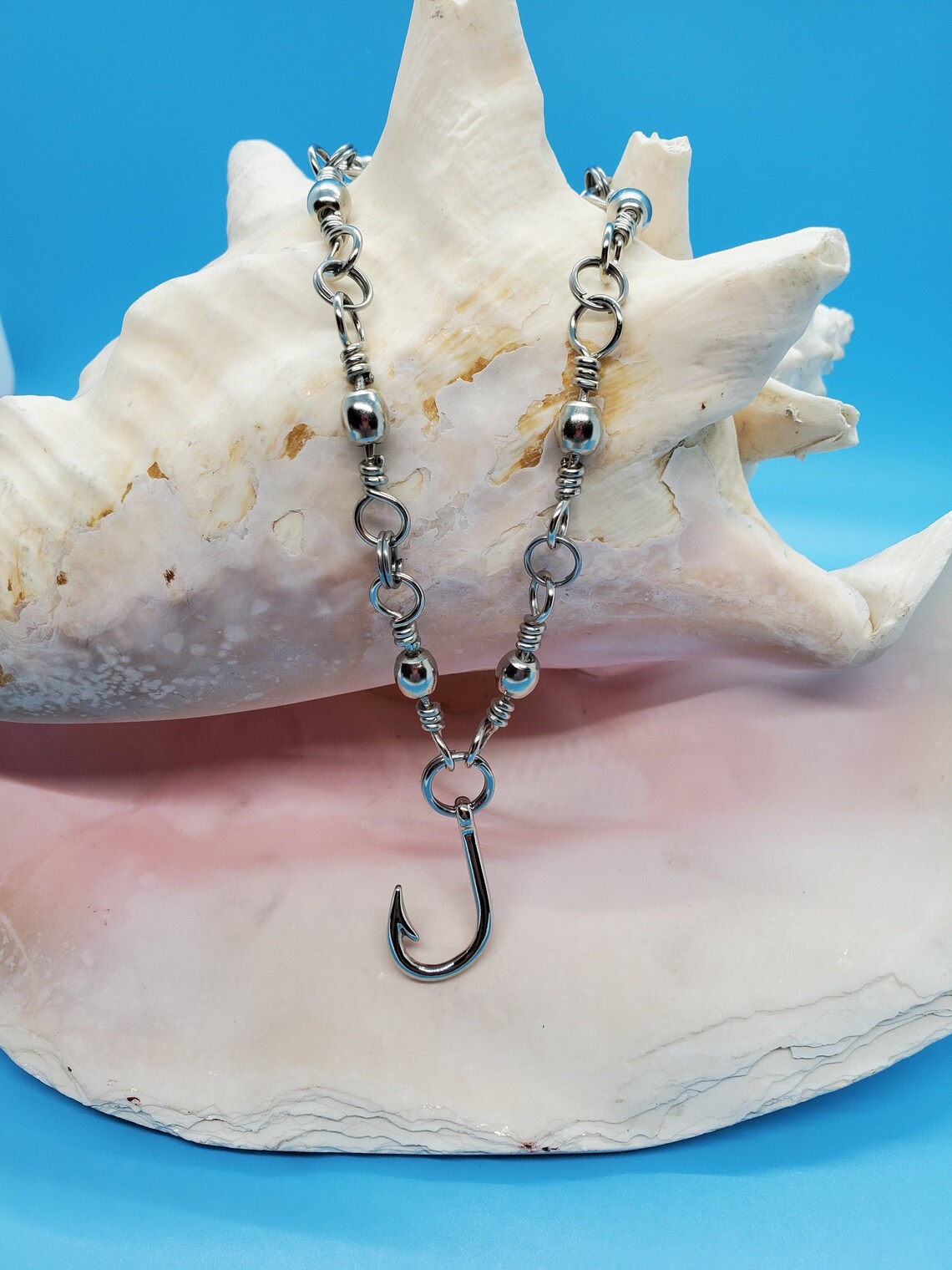 Ladies necklace made with fishing tackle. Fish hook pendant Etsy