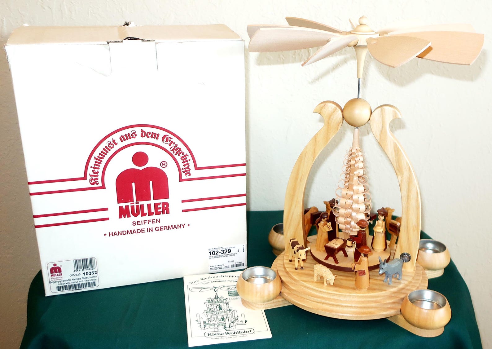 KATHE WOHLFAHRT PYRAMID Holy History Windmill Muller Tealight Candle 9 Blades Erzgebirge Vintage Christmas Germany Box Collector Lover Gift